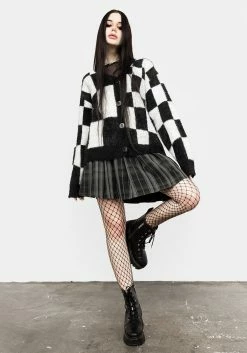 WEI1 Two-Tone Checkerboard Cardigan Tops