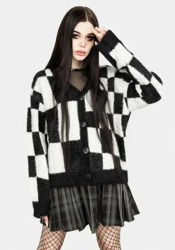 WEI1 Two-Tone Checkerboard Cardigan Tops