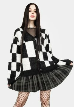 WEI1 Two-Tone Checkerboard Cardigan Tops