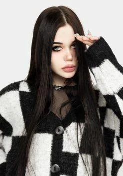 WEI1 Two-Tone Checkerboard Cardigan Tops