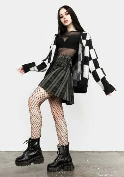 WEI1 Two-Tone Checkerboard Cardigan Tops