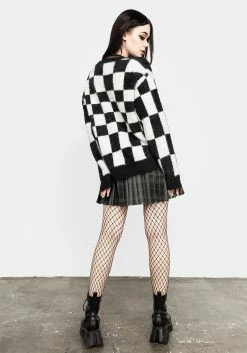 WEI1 Two-Tone Checkerboard Cardigan Tops