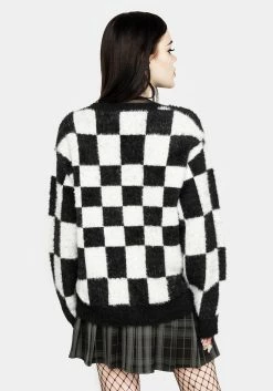 WEI1 Two-Tone Checkerboard Cardigan Tops