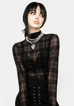 CHI1 Tops Buffy Check Mesh Top