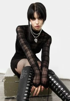 CHI1 Tops Buffy Check Mesh Top 13 CHI1 Tops Buffy Check Mesh Top