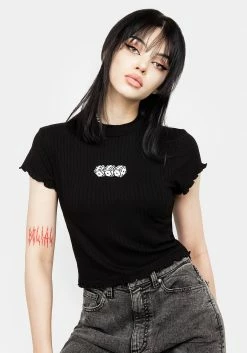 DDS1 Tops 666 Lettuce Edge Ribbed Crop Top