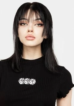 DDS1 Tops 666 Lettuce Edge Ribbed Crop Top