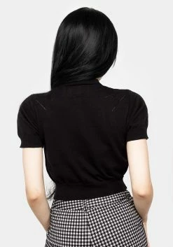 HIG1 Lolth Short Sleeve Crop Pointelle Cardigan Tops