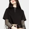 LVT1 Tops Decontrol Fishnet Sleeve Crop