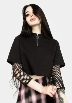 LVT1 Tops Decontrol Fishnet Sleeve Crop