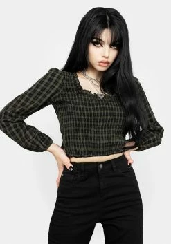 MET1 Terra Gingham Shirred Top Tops