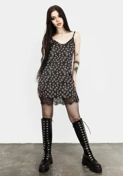 MET1 Dresses Hallow Lace Trim Slip Dress