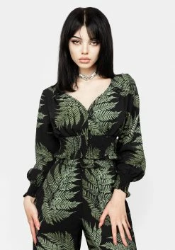 MET1 Fern Flowy Sleeve Top Tops