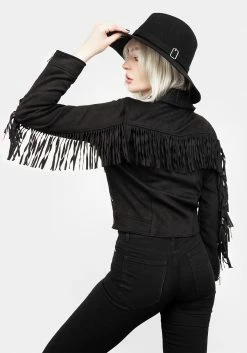 ORI1 CHERILYN FAUX LEATHER FRINGED JACKET