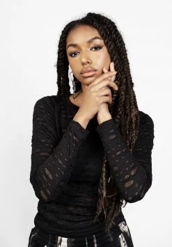 MET1 Tops DISTRESSED JERSEY LONG SLEEVE TOP