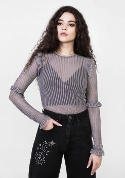 MET1 Tops MOURNING RUFFLE TOP GHOST GREY