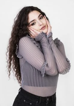 MET1 Tops MOURNING RUFFLE TOP GHOST GREY