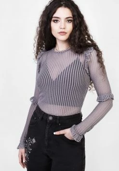 MET1 Tops MOURNING RUFFLE TOP GHOST GREY