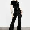 AMP1 Foxy Zip Up Velour Flared Jumpsuit