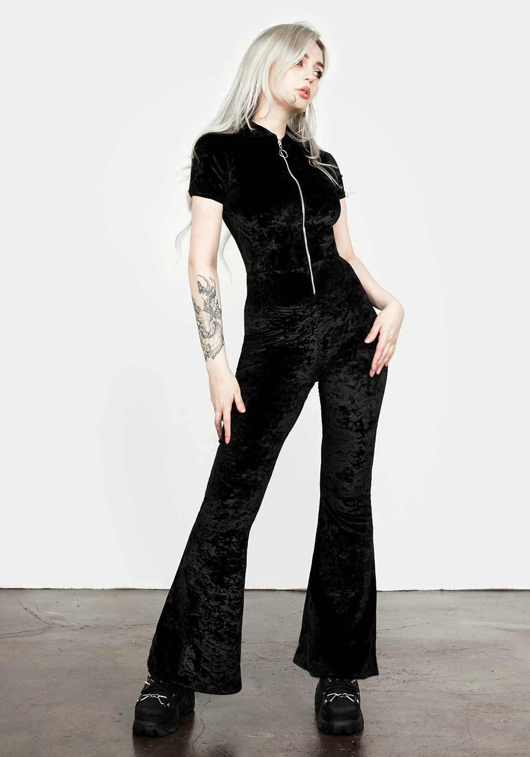 AMP1 Foxy Zip Up Velour Flared Jumpsuit 3 AMP1 Foxy Zip Up Velour Flared Jumpsuit