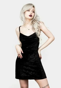 AMP1 Dresses Bitten Cowl Neck Mini Velour Dress