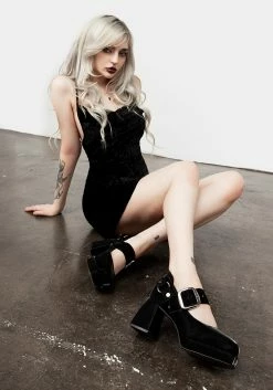 AMP1 Dresses Bitten Cowl Neck Mini Velour Dress