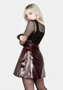 CHI1 HELLRAISA FAUX LEATHER A-LINE SKIRT VENOM RED Bottoms