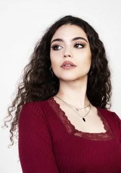 DDS1 Tops PERDITA LONG SLEEVE LACE TRIM TOP