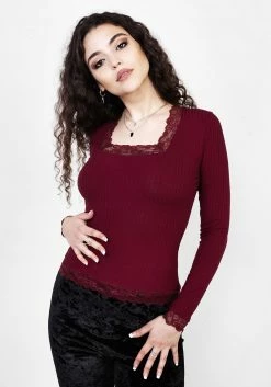 DDS1 Tops PERDITA LONG SLEEVE LACE TRIM TOP