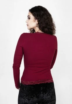 DDS1 Tops PERDITA LONG SLEEVE LACE TRIM TOP