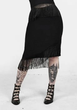 DMT1 LITTLELIES MIDI FRINGED JERSEY SKIRT