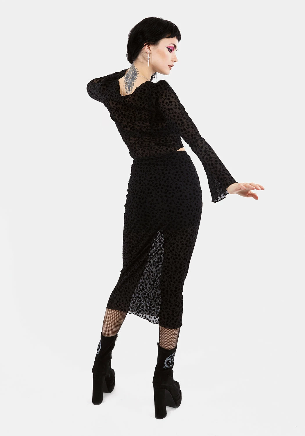 MET1 LOVESPELL FLOCKED MESH MIDI SKIRT 4 MET1 LOVESPELL FLOCKED MESH MIDI SKIRT