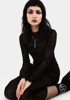 MET1 Tops LOVESPELL FLOCKED MESH LONG SLEEVE TOP