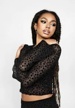 MET1 Tops LOVESPELL FLOCKED MESH LONG SLEEVE TOP