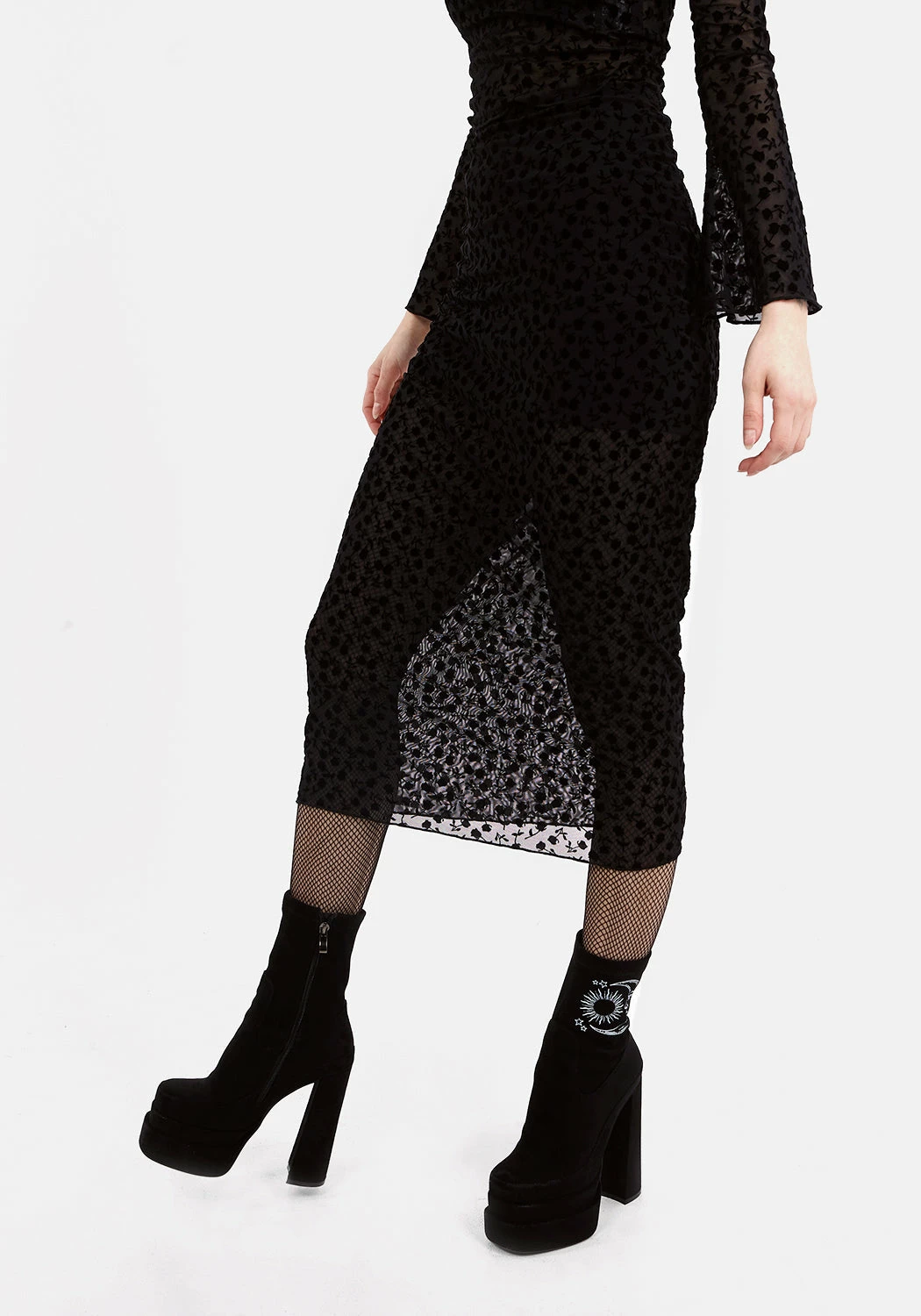 MET1 LOVESPELL FLOCKED MESH MIDI SKIRT 5 MET1 LOVESPELL FLOCKED MESH MIDI SKIRT