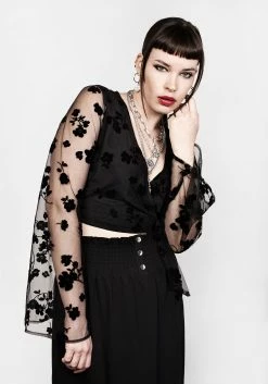 MET1 STEVIE FLOCKED WRAP CROP TOP Tops 12 MET1 STEVIE FLOCKED WRAP CROP TOP Tops