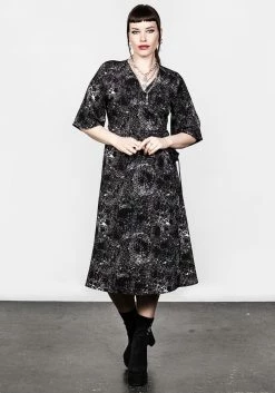 MET1 SPELLWORK MIDI WRAP DRESS