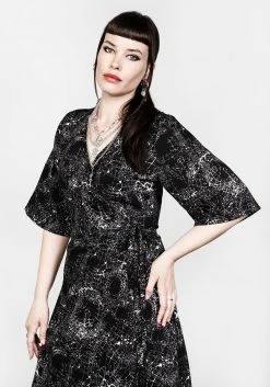 MET1 SPELLWORK MIDI WRAP DRESS