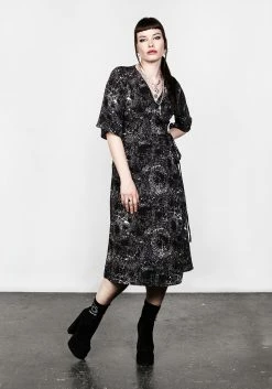 MET1 SPELLWORK MIDI WRAP DRESS
