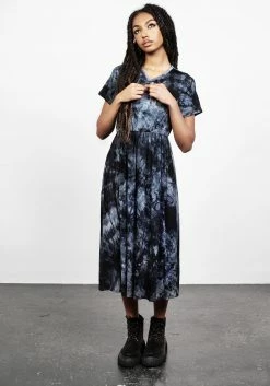 MET1 DRACONIC TIE DYE MIDI SKATER DRESS