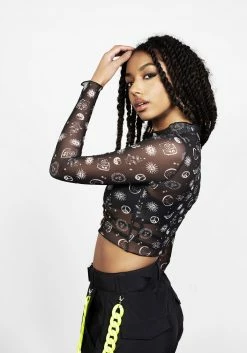 PFA1 Tops EUPHORIA LETTUCE EDGE MESH CROP TOP