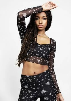 PFA1 Tops ENSNARE LACE TRIM MESH TOP