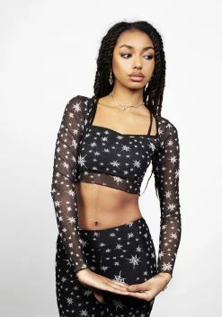 PFA1 Tops ENSNARE LACE TRIM MESH TOP